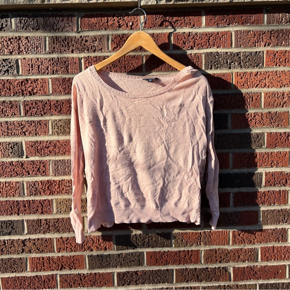 American Eagle Baby Pink Back Floral Lace Long Sleeve Sweater